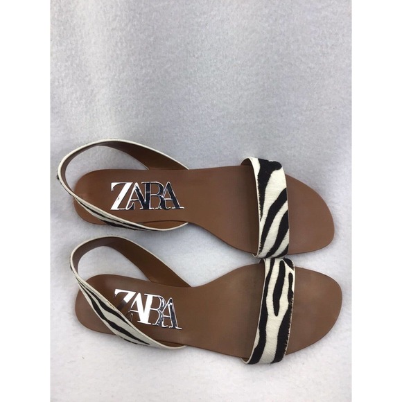 ZARA LADIES ZEBRA ANIMAL PRINT FLAT SANDALS SIZE 38-7M - Picture 8 of 10
